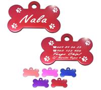 Ibera Gifts - Chapa Perro Grabada en Forma de Hueso con Dibujo de Patas, Placa Perro Personalizada para Perros y Gatos Grandes a Muy Grandes, XL, Chapa Identificativa Perro y Gato (Rojo)