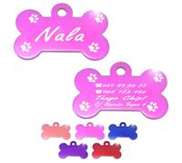 Ibera Gifts - Chapa Perro Grabada en Forma de Hueso con Dibujo de Patas, Placa Perro Personalizada para Perros y Gatos Grandes a Muy Grandes, XL, Chapa Identificativa Perro y Gato (Fucsia)