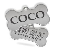 Ibera Gifts - Chapa Perro Grabada en Forma de Hueso, Placa Perro Personalizada para Perros y Gatos Medianos y Grandes, Tamaño 39 x 23 mm, Chapa Identificativa Perro y Gato