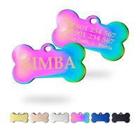 Ibera Gifts - Chapa Perro Grabada en Forma de Hueso | Placa Perro Personalizada para Perros y Gatos Medianos y Grandes | Placa Identificativa en Acero Inoxidable (Colorido)