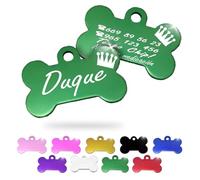Ibera Gifts - Chapa Perro Grabada en Forma de Hueso, Placa Perro Personalizada para Perros y Gatos Medianos y Grandes, Tamaño 40 x 26 mm, Chapa Identificativa Perro y Gato (Verde con Corona)