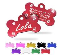 Ibera Gifts - Chapa Perro Grabada en Forma de Hueso, Placa Perro Personalizada para Perros y Gatos Medianos y Grandes, Tamaño 40 x 26 mm, Chapa Identificativa Perro y Gato (Roja con Patas)