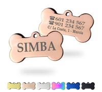 Ibera Gifts - Chapa Perro Grabada en Forma de Hueso | Placa Perro Personalizada para Perros y Gatos Medianos y Grandes | Placa Identificativa en Acero Inoxidable (Rosa oro)