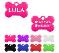 Ibera Gifts - Chapa Perro Grabada en Forma de Hueso, Placa Perro Personalizada para Perros y Gatos Muy Pequeños o Cachorros, Tamaño 22 x 15 mm, Chapa Identificativa Perro y Gato (Fucsia)