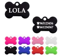 Ibera Gifts - Chapa Perro Grabada en Forma de Hueso, Placa Perro Personalizada para Perros y Gatos Muy Pequeños o Cachorros, Tamaño 22 x 15 mm, Chapa Identificativa Perro y Gato (Negra)