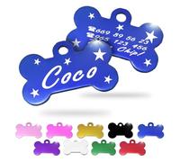 Ibera Gifts - Chapa Perro Grabada en Forma de Hueso, Placa Perro Personalizada para Perros y Gatos Pequeños y Medianos, Tamaño 30 x 20 mm, Chapa Identificativa Perro y Gato (Azul con Estrellas)