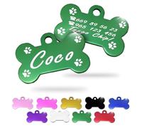 Ibera Gifts - Chapa Perro Grabada en Forma de Hueso, Placa Perro Personalizada para Perros y Gatos Pequeños y Medianos, Tamaño 30 x 20 mm, Chapa Identificativa Perro y Gato (Verde con Patas)