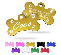 Ibera Gifts - Chapa Perro Grabada en Forma de Hueso, Placa Perro Personalizada para Perros y Gatos Pequeños y Medianos, Tamaño 30 x 20 mm, Chapa Identificativa Perro y Gato (Dorado con Patas)