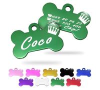 Ibera Gifts - Chapa Perro Grabada en Forma de Hueso, Placa Perro Personalizada para Perros y Gatos Pequeños y Medianos, Tamaño 30 x 20 mm, Chapa Identificativa Perro y Gato (Verde con Corona)