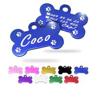 Ibera Gifts - Chapa Perro Grabada en Forma de Hueso, Placa Perro Personalizada para Perros y Gatos Pequeños y Medianos, Tamaño 30 x 20 mm, Chapa Identificativa Perro y Gato (Azul con Patas)