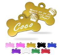 Ibera Gifts - Chapa Perro Grabada en Forma de Hueso, Placa Perro Personalizada para Perros y Gatos Pequeños y Medianos, Tamaño 30 x 20 mm, Chapa Identificativa Perro y Gato (Dorado con Corona)
