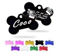 Ibera Gifts - Chapa Perro Grabada en Forma de Hueso, Placa Perro Personalizada para Perros y Gatos Pequeños y Medianos, Tamaño 30 x 20 mm, Chapa Identificativa Perro y Gato (Negra con Corona)