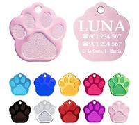 Ibera Gifts - Chapa Perro Grabada en Forma de Pata, Placa Perro Personalizada para Perros y Gatos Medianos y Grandes, Tamaño 35 mm x 35 mm, Chapa Identificativa Perro y Gato (Rosa)