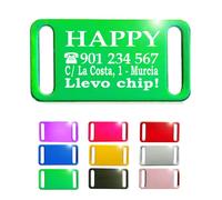 Ibera Gifts - Chapa Perro Grabada en Forma Rectangular para Fijar en el Collar, Placa Perro Personalizada para Perros y Gatos Pequeños a Medianos, Aluminio Brillante, Tamaño 44 x 22 mm (Verde)