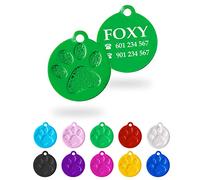 Ibera Gifts - Chapa Perro Grabada en Forma Redonda con Huella, Placa Perro Personalizada para Perros y Gatos Pequeños a Medianos, Tamaño 26 x 23 mm, Chapa Identificativa Perro y Gato (Verde)