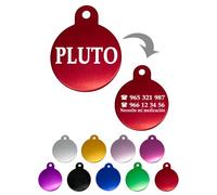 Ibera Gifts - Chapa Perro Grabada en Forma Redonda, Placa Perro Personalizada para Perros y Gatos Medianos a Grandes, Tamaño 30 x 30 mm, Chapa Identificativa Perro y Gato (Rojo)