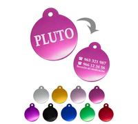 Ibera Gifts - Chapa Perro Grabada en Forma Redonda, Placa Perro Personalizada para Perros y Gatos Medianos a Grandes, Tamaño 30 x 30 mm, Chapa Identificativa Perro y Gato (Fucsia)