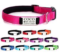 Ibera gifts - Collar Perro Personalizado con Nombre para Mascotas Medianas, Reflectante, Ajustable De 35 a 50 cm, Grabado Láser, Seguro y Cómodo (Fucsia, M Mediano)