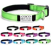 Ibera gifts - Collar Perro Personalizado con Nombre para Mascotas Medianas, Reflectante, Ajustable De 35 a 50 cm, Grabado Láser, Seguro y Cómodo (Verde, M Mediano)