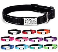 Ibera gifts - Collar Perro Personalizado con Nombre para Mascotas Medianas, Reflectante, Ajustable De 35 a 50 cm, Grabado Láser, Seguro y Cómodo (Negro, M Mediano)