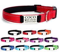 Ibera gifts - Collar Perro Personalizado con Nombre para Mascotas Medianas, Reflectante, Ajustable De 35 a 50 cm, Grabado Láser, Seguro y Cómodo (Rojo, M Mediano)