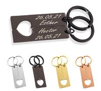 ibera gifts - Pack de 2 Llaveros Personalizados que Juntos Forman un Corazón, Acero Inoxidable, Personalizados y Originales, Presentado en Bolsa de Regalo (Negro)
