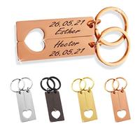 ibera gifts - Pack de 2 Llaveros Personalizados que Juntos Forman un Corazón, Acero Inoxidable, Personalizados y Originales, Presentado en Bolsa de Regalo (Oro rosa)