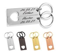 ibera gifts - Pack de 2 Llaveros Personalizados que Juntos Forman un Corazón, Acero Inoxidable, Personalizados y Originales, Presentado en Bolsa de Regalo (Plateado)