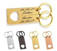 ibera gifts - Pack de 2 Llaveros Personalizados que Juntos Forman un Corazón, Acero Inoxidable, Personalizados y Originales, Presentado en Bolsa de Regalo (Oro)