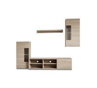 IBERA HOME Conjunto Muebles de Salón - 4 Piezas con Mueble TV, Vitrina, Estante y Módulo Alto - Diseño Moderno en Blanco o Sonoma - Melamina Resistente, Fácil Montaje (Madera Sonoma)