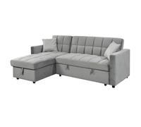 IBERA HOME Sofá Cama Chaise Longue 210x145 cm - Chaise Longue Reversible Ambos Lados con Arcón, Sofa Rinconera con Sistema de Arrastre, Armazón de Pino Macizo - Gris Terciopelo