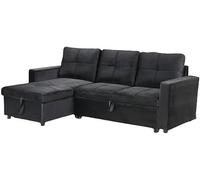 Ibera Sofá Cama Chaise Longue PAU, 215x135cm - Diseño Moderno, Almacenamiento - Color Negro Terciopelo