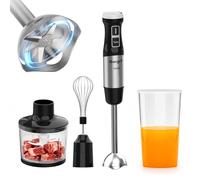 Ibergrif Batidora de Mano 1000W 4-en-1 Acero Inoxidable con Regulación Continua de Velocidad y Botón Turbo, Minipimer Trituradora de Alimentos Blender con Picadora 500ml, Vaso Medidor 600ml y Batidor