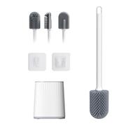 Ibergrif Escobilla de Baño de Silicona con Soporte, Cepillo WC Antibacteriano, Escobilla de Inodoro Higiénica Antigérmenes, Resistente al Moho, Montaje en Pared o Suelo, Blanco