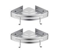 Ibergrif, Estante para Ducha con 2 Ganchos, Esquina Organizador de Baño, Cesta de Almacenamiento, Sin Taladros, Aluminio Space, 2 Packs, Plata