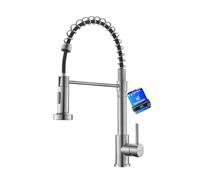 Ibergrif Grifo Cocina Extraible Profesional para Fregadero con Ducha Extraible, 2 Modos de Rociado, Resorte 360° Giratorio, Alta Presión, Acero Inoxidable, Arranque en Frío, M22143A