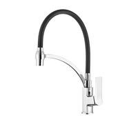 Ibergrif Grifo Cocina Extraible, Grifos Cocina Fregadero Profesional, M14004-2 Grifo de Cocina con Ducha Extraíble, 2 Modos, Monomando, Negro, Cromo