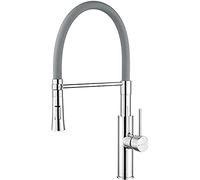 Ibergrif Grifo Cocina Flexible, Grifos Cocina Fregadero Profesional con Ducha de Mano y Caño Flexible, Grifo de Cocina Monomando Extraible, Giratorio de 360°, M22115-9, Gris, Plata
