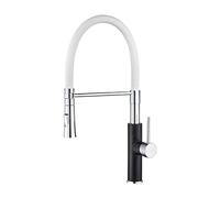 Ibergrif Grifo Cocina Flexible, Grifos Cocina Fregadero Profesional con Ducha de Mano y Caño Flexible, Grifo de Cocina Monomando Extraible, Giratorio de 360°, M22115B-3, Blanco