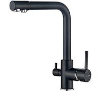 Ibergrif Grifo de Cocina 3 Vías Ósmosis, Grifo Monomando, Acabado Negro, Resistente a la Corrosión, Fácil Instalación, M22109B