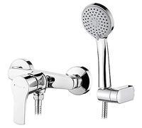 Ibergrif, M12057 Star, Completo de, Grifo, Mezclador de Ducha Monomando con Alcachofa, Soporte, Manguera, Cromo, Plata