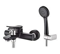 Ibergrif M13004B Praga, Mezclador de Baño de Palanca Simple, Completo de Grifo paraDucha-Bañera con Alcachofa, Soporte, Manguera, Negro