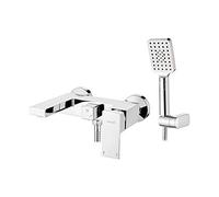 Ibergrif M13005 Atenas, Mezclador de Baño Cuadrado, Completo de Grifo para Ducha-Bañera con Alcachofa, Soporte, Manguera, Cromo, Plata
