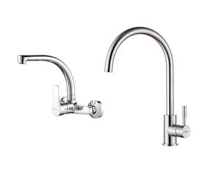 Ibergrif M16357 Griferia de Cocina de Pared, Grifo para Fregadero Monomando, Cromo & GRIFEMA Irismart G4008 Grifo de Cocina Alto con Caño Giratorio, Mezclador de Fregadero