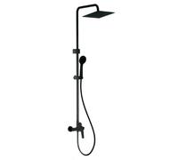 Ibergrif M17007B Sistema Columna Cuadrado de Ducha con Rociador, Alcachofa, Manguera, Barra Ajustable y Soporte, Negro