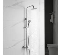 Ibergrif M17059 Sistema Columna de Ducha con Reciador, Alcachofa, Manguera, Barra Ajustable y Soporte, Cromo