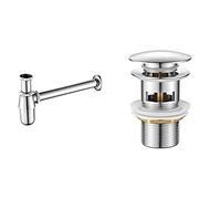 Ibergrif M20505 Sifón Universal para Fregadero 1-1/4"x32 mm, Sifón Antiolor Regulable en Altura, Desagüe Metálico, Impermeable, Cromado & M20502 Click-Clack Desagüe Lavabo Universal,Plata, M