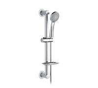 Ibergrif, M20903-1 Conjunto Regulable, Instalación sin Clavos, Barra Ducha con Jabonera, Manguera, Alcachofa, Soporte, Plata