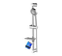 Ibergrif, M20903 Conjunto Soporte Ducha Pared, Barra Ducha con Jabonera, Manguera, Alcachofa, Soporte, Plata