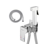 Ibergrif M22009 Grifo Monomando Empotrado para WC y Bidé - Agua Caliente/Fría, Ducha de Mano, Soporte Mural y Manguera Inoxidable 1,2 m, Plata